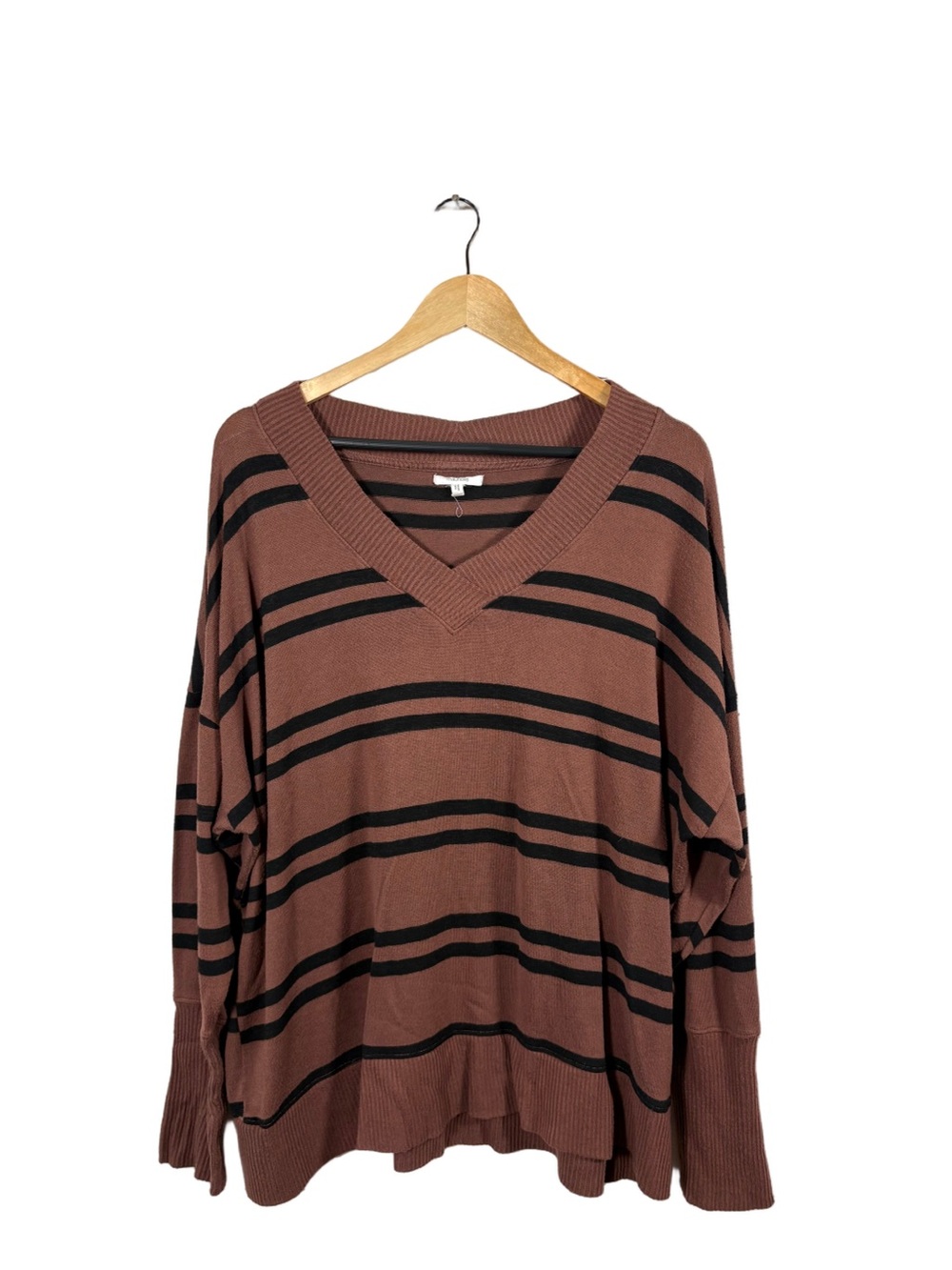 Maurices XXL Brown Black Striped V Neck Oversized Slouchy Sweater